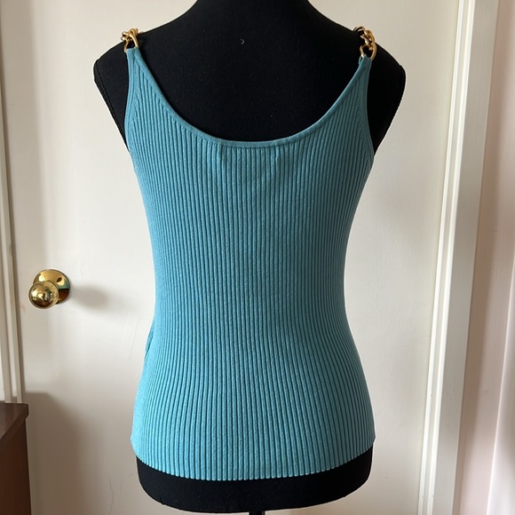 💕August Silk Teal Knit Tank Top with Gold Chain Straps S EUC - Picture 3 of 6